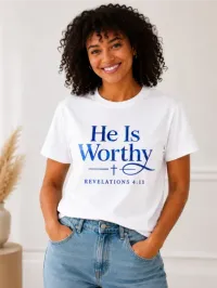 He Is Worthy Christian T-Shirt – White, Small