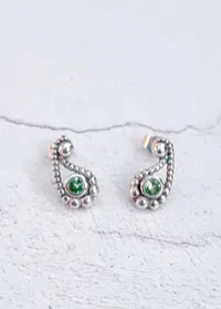 Large Silver Tsavorite Paisley Studs Earrings – Image 1