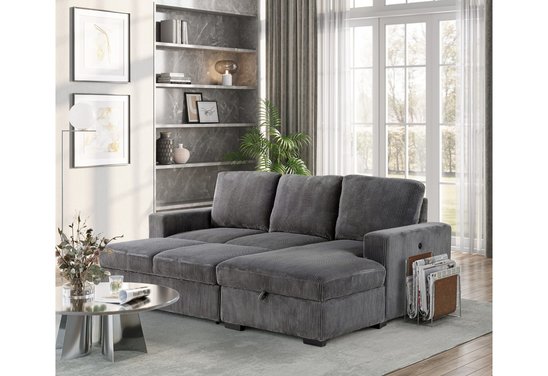 Baldwin Collection Sectional – U2660 GREY L SOFA BED SECTIONAL WITH PULLOUT -U2660-4-GREY-L SECTIONAL W/ PULLOUT
