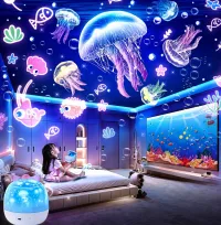 360° Galaxy Star Ocean Projector Lamp with 21 Projection Films USB Night Light for Kids Room – Image 1
