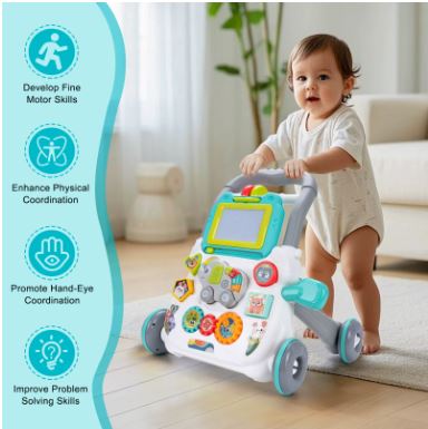 Baby Push Walker Toy with Music & Drawing Board Multifunction Learning Activity Walker for Toddlers – Image 3