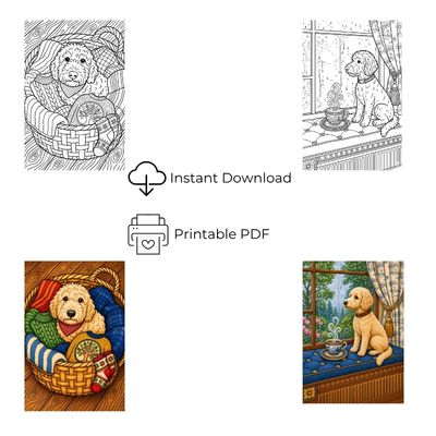 Cozy Doodles: A Relaxing Adult Hygge-Inspired Coloring Journey of Warm Blankets, Tea and Happy Dogs - Printable – Image 3