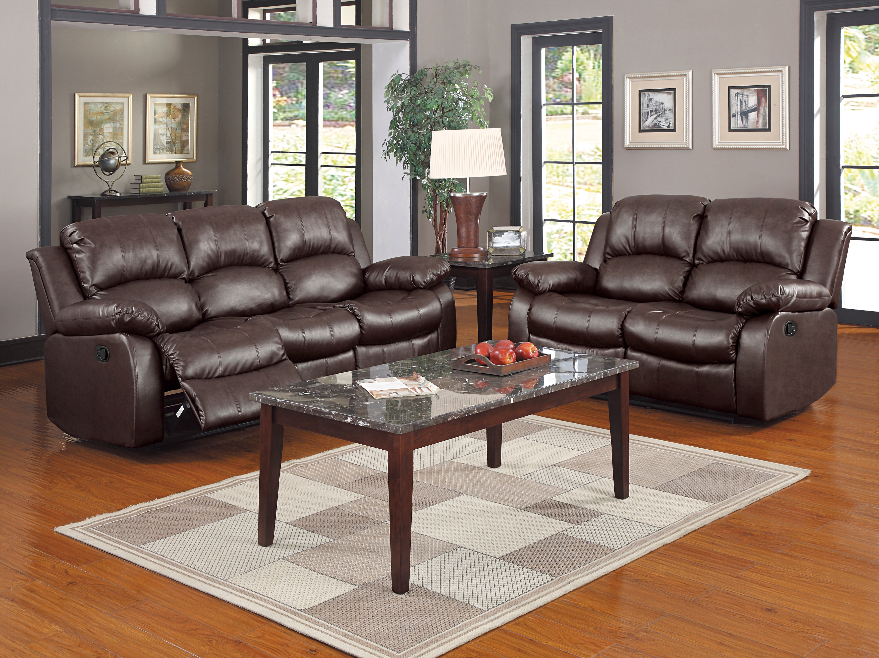 Cranley 2-Piece Brown Faux Leather Reclining Sofa & Loveseat Set – Image 2