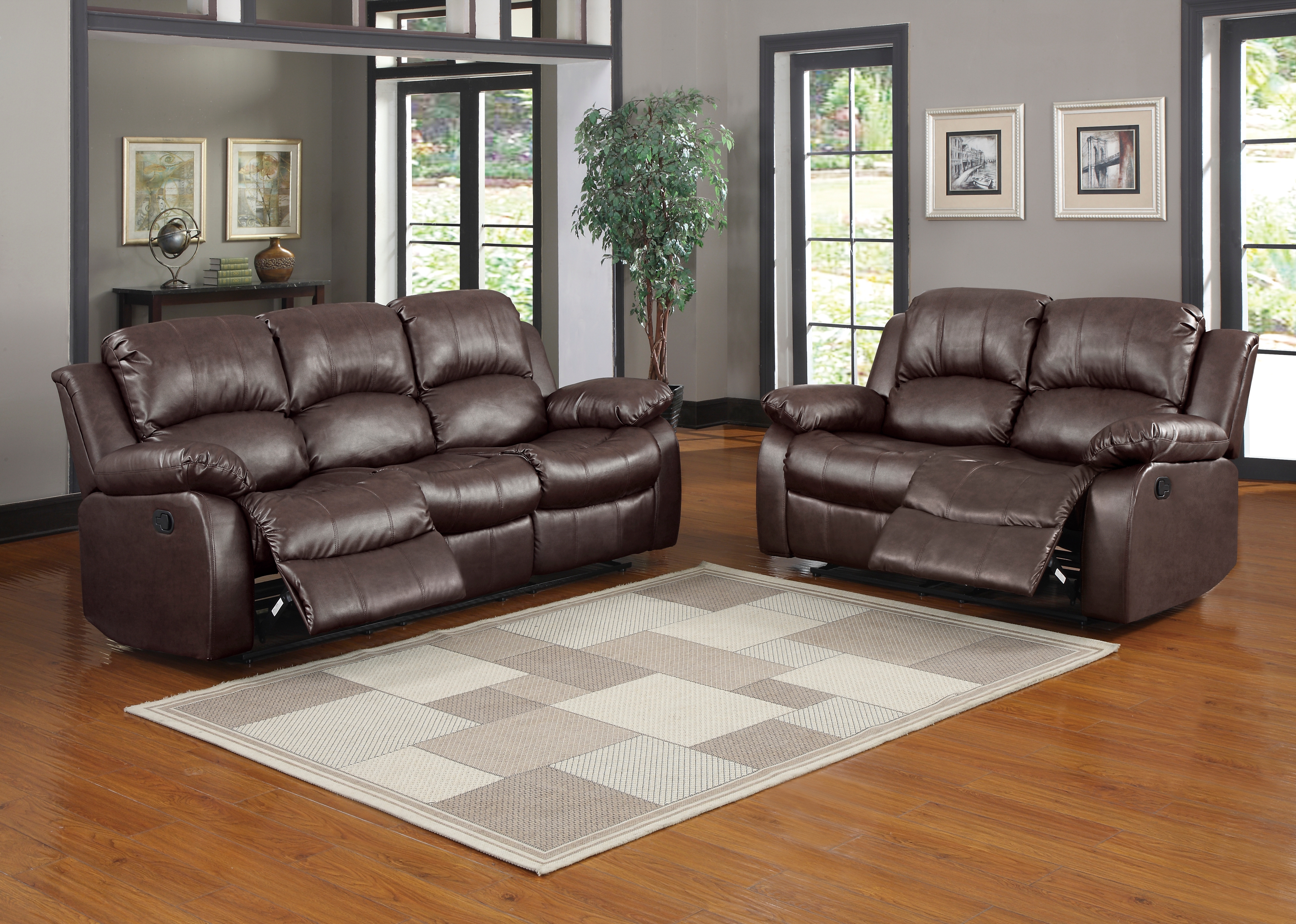 Cranley 2-Piece Brown Faux Leather Reclining Sofa & Loveseat Set – Image 3