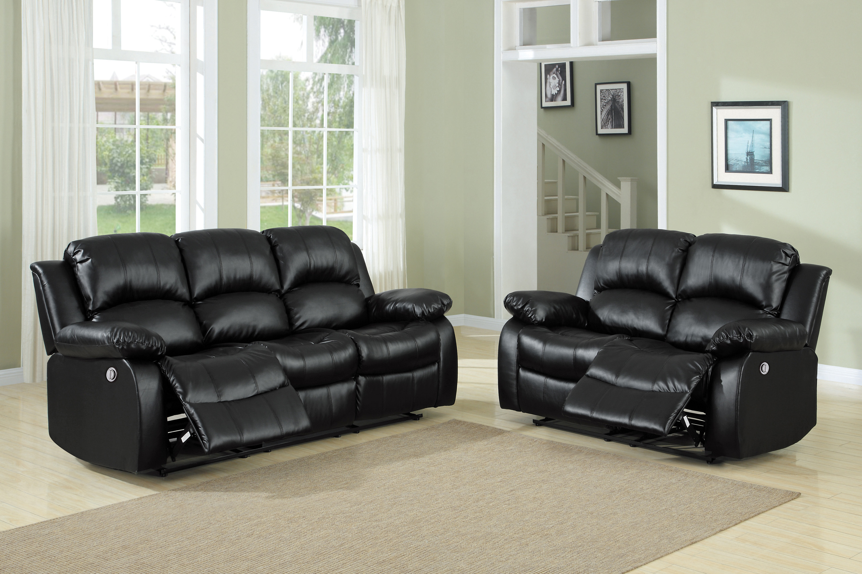 Cranley 2-Piece Black Faux Leather Reclining Sofa & Loveseat Set – Image 2