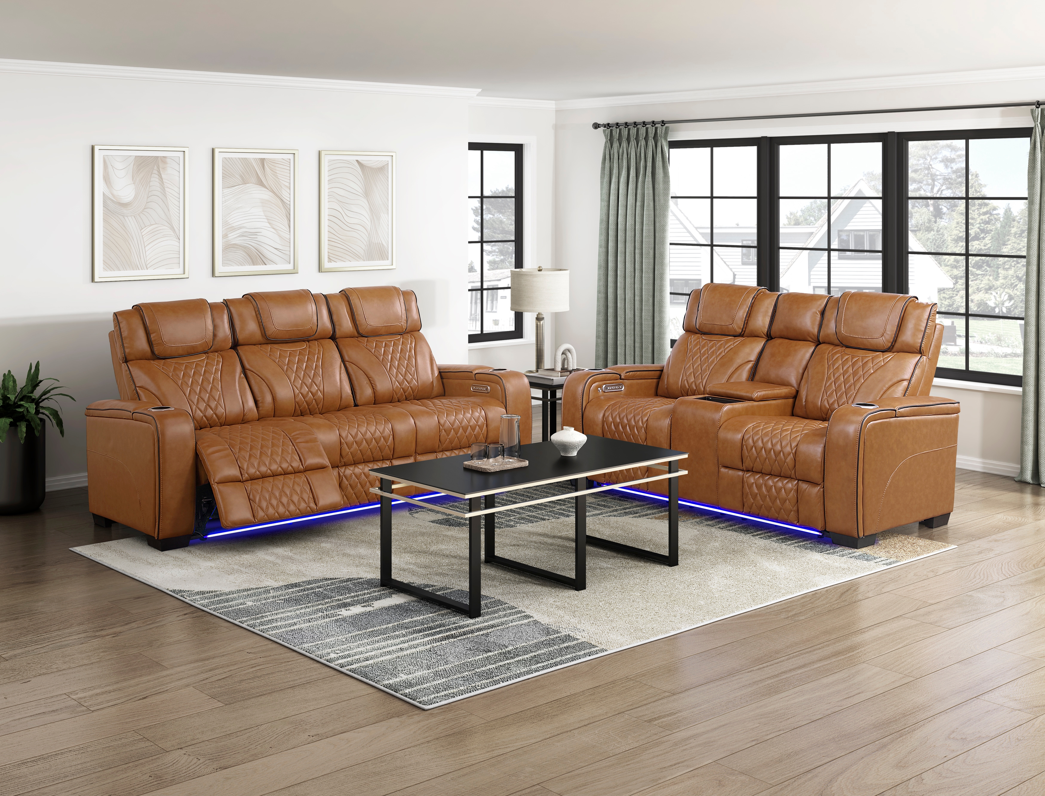 Apex 2-Piece Leather-Match Power Reclining Sofa & Loveseat Set – Brown