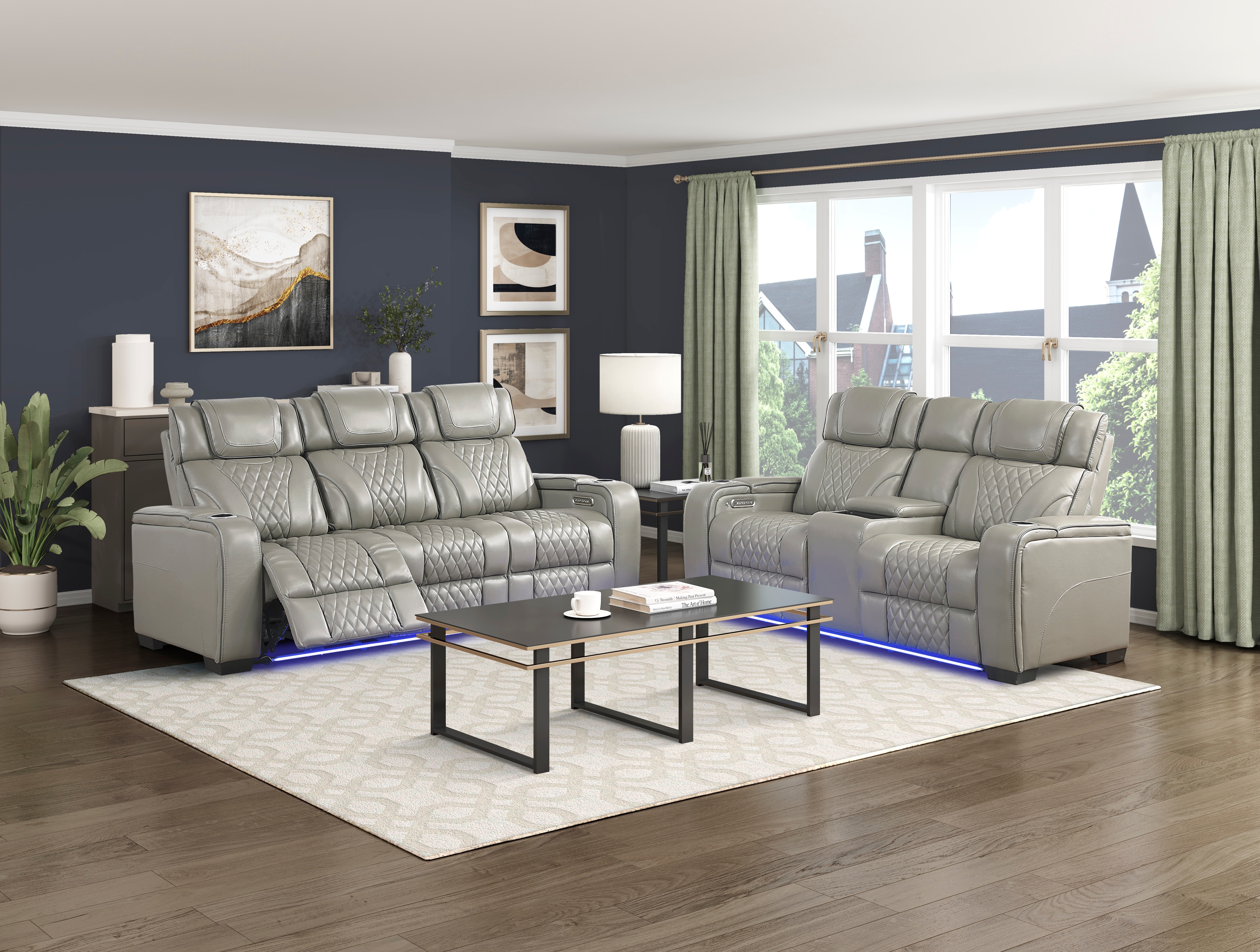 Apex 2-Piece Leather-Match Power Reclining Sofa & Loveseat Set – Taupe