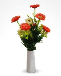   Handmade Gypsum Flower Vase - White Ceramic Look - Minimalist & Tall Ribbed Showpiece for Home Decor - 7 Inch – Image 2
