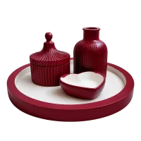 Elegant Gypsum Décor Set – Decorative Vase, Lidded Jar & Heart Tray – Image 2