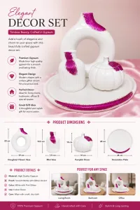 Premium White & Pink Glitter Gypsum Decor Set – Modern Handmade Home Decoration (4-Piece Set) – Image 2