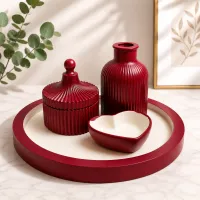 Elegant Gypsum Décor Set – Decorative Vase, Lidded Jar & Heart Tray – Image 1