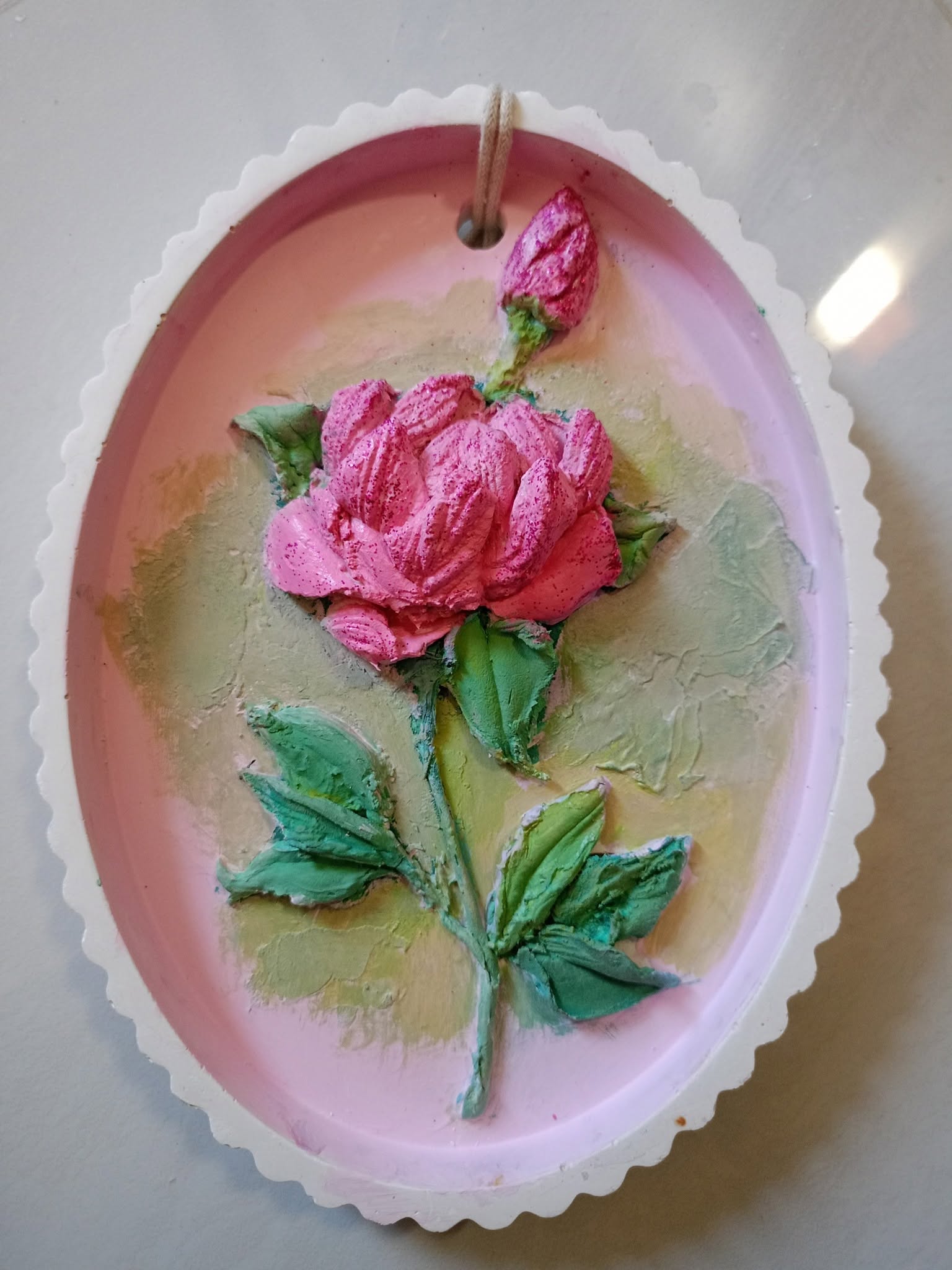 3D Floral Gypsum Wall Hanging – Handcrafted pink peony wall hanging – Image 2