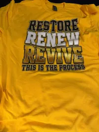 $25 - Restore Renew Revive– “This Is The Process” Premium Tee (Gold Edition) – X-Large
