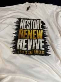$25 Restore Renew Revive Brushstroke Legacy Tee – White Edition – X-Large