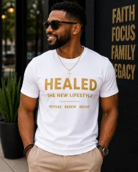 HEALED – The New Lifestyle Tee for Men – 3X, White/Gold