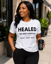 HEALED – The New Lifestyle Tee for Women – S, White/Black
