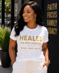 HEALED – The New Lifestyle Tee for Women – Lg, White/Gold