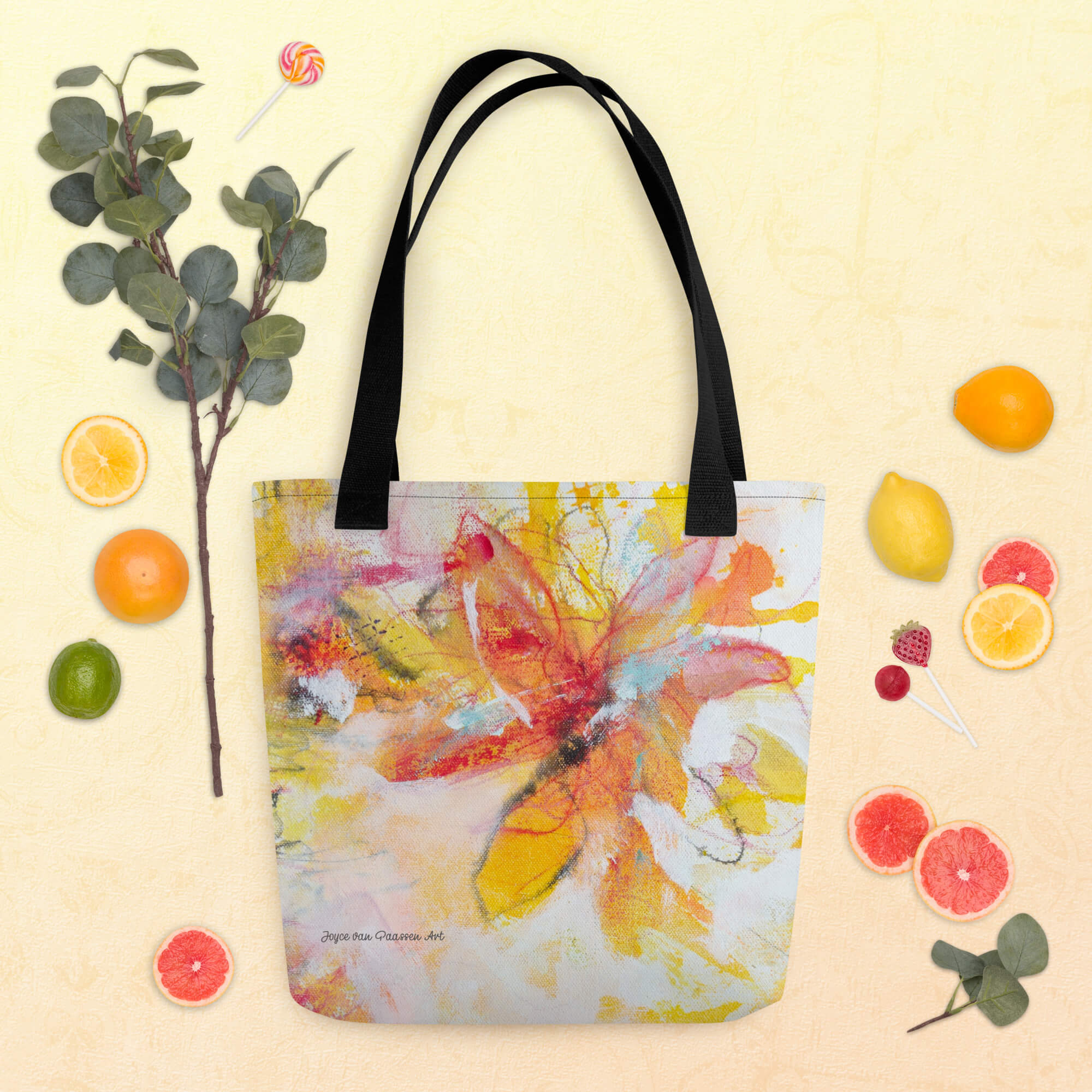Tote bag Full art print Yellow Orange Flower – Afbeelding 2