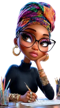  Inquisitive Black Girl With Glasses PNG Duo – Image 3