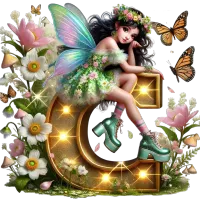Beautiful Fairy With Letter C PNG – Image 1