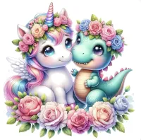 Colorful Cartoon Baby Dinosaur and Unicorn PNG Bundle – Image 3