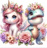 Colorful Cartoon Baby Dinosaur and Unicorn PNG Bundle – Image 1