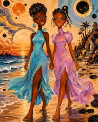 Black, Beautiful & Blessed Female Friends PNG Trio – Image 2