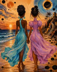 Black, Beautiful & Blessed Female Friends PNG Trio – Image 3