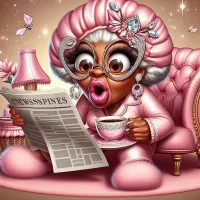  Granny With The Daily Scoop PNG  – Image 1