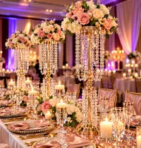 🌸 🌸✨ Tall Crystal Cascade Floral Centerpiece Rental – Image 1