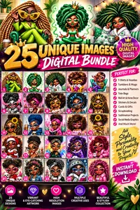 👑 25 Unique Black Girl Digital Image Bundle – Image 1