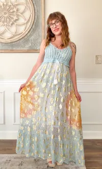 POL Crochet Golden Accent Boho Maxi Dress – Image 1