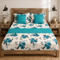 Turquoise Bloom Queen Bedsheet Set – 8 Pieces – Image 2