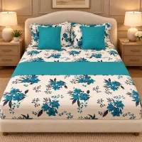 Turquoise Bloom Queen Bedsheet Set – 8 Pieces – Image 3
