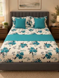 Turquoise Bloom Queen Bedsheet Set – 8 Pieces – Image 4