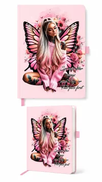 A5 Premade Notebooks – Exclusive Designer Covers | 192 & 240 Page Journals – Spread your wings and Fly..or fall face first (Baby Pink)