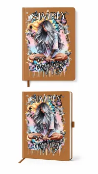 A5 Premade Notebooks – Exclusive Designer Covers | 192 & 240 Page Journals – Simply Happy (Tan)