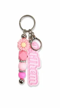 3D Custom Keychains | Plain & Beaded Options – Let Them - Pink White with Beads - Baby Pink Flower