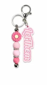 3D Custom Keychains | Plain & Beaded Options – Let Them - Pink/White with Beads - Dark Pink Flower
