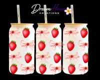 Coquette Glass Tumbler  –  Strawberry Bow Polka Dot
