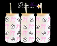 Coquette Glass Tumbler  – Pink Bow/Whtie Flowers