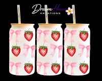 Coquette Glass Tumbler  – Strawberry Pink Bow