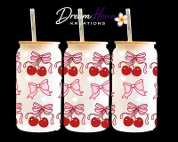 Coquette Glass Tumbler  – Red Cherry & Big Pink Bows