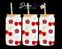 Coquette Glass Tumbler  – Red Cherry & Red Flowers