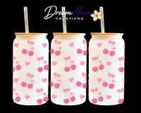 Coquette Glass Tumbler  – Pink Cherry Bow/Pink Hearts