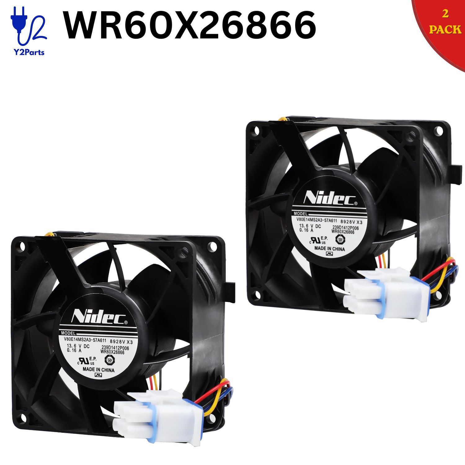 Y2PARTS WR60X26866 Refrigerator Evaporator Fan Motor Replacement for GE Hotpoint Refrigerators – Image 2