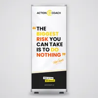ActionCOACH Roll-up Banner Kit, 33 × 81 in – Brad quote — design 1