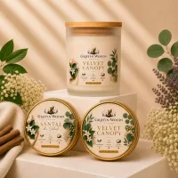 Velvet & Santal Mini Luxe Bundle – 1 Velvet Canopy 8 Oz Candle + 2 Tin Candles – Image 1