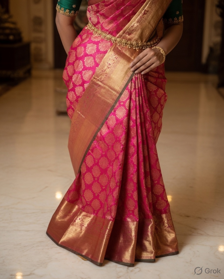 Pink Kanchipuram Silk Saree – Image 3