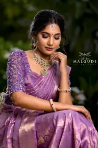Lavender Zari Woven Kanchipuram Silk Saree – Image 1